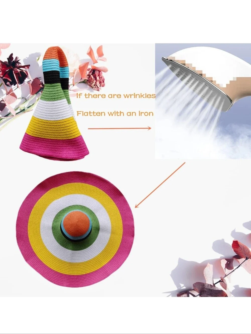 Bright Multicolor Packable Floppy Straw Sun Hat